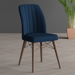 Scaun tapitat dining/bucatarie, Horizon Albastru Night, material textil, cadru metal, picioare Lemn
