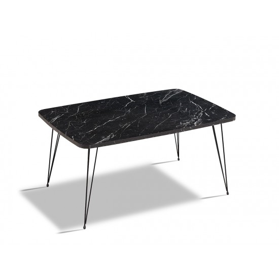 Masuta cafea Casafun Marlem, 90x50x45 cm, Negru desene Marmura, picioare metal negru