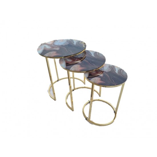 Masuta Marbella set 3 sticla securizat, picioare metal auriu nr.29 Masuta Marbella set 3 sticla securizat, picioare metal auriu nr.29