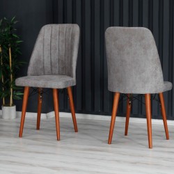 Scaun tapitat dining/bucatarie, Horizon Gri, material textil, cadru metal, picioare Lemn