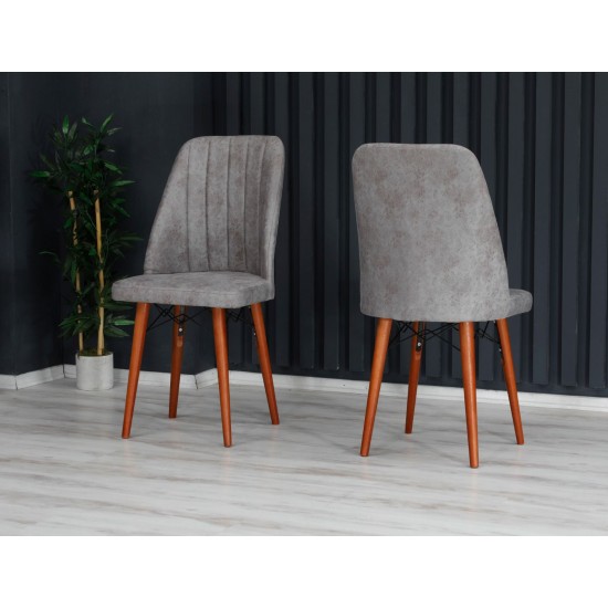 Scaun tapitat dining/bucatarie, Horizon Gri, material textil, cadru metal, picioare Lemn