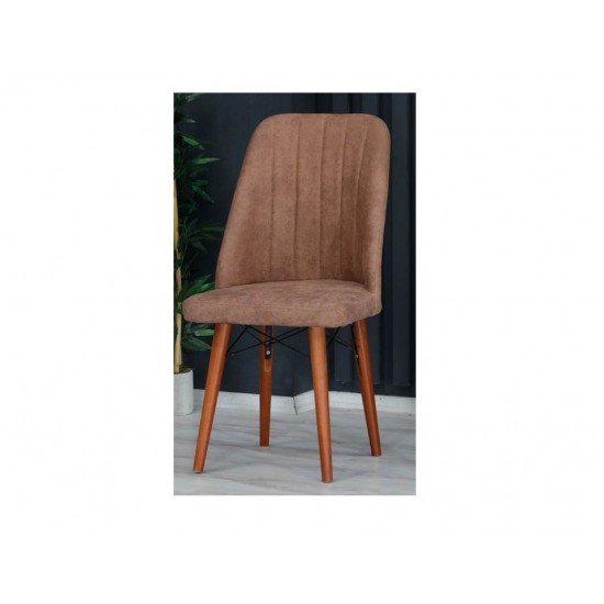 Scaun tapitat dining/bucatarie, Horizon Maro, material textil, cadru metal, picioare Lemn