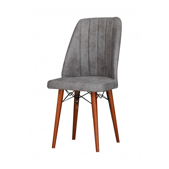 Scaun tapitat dining/bucatarie, Horizon Gri, material textil, cadru metal, picioare Lemn
