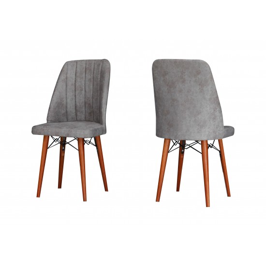 Scaun tapitat dining/bucatarie, Horizon Gri, material textil, cadru metal, picioare Lemn