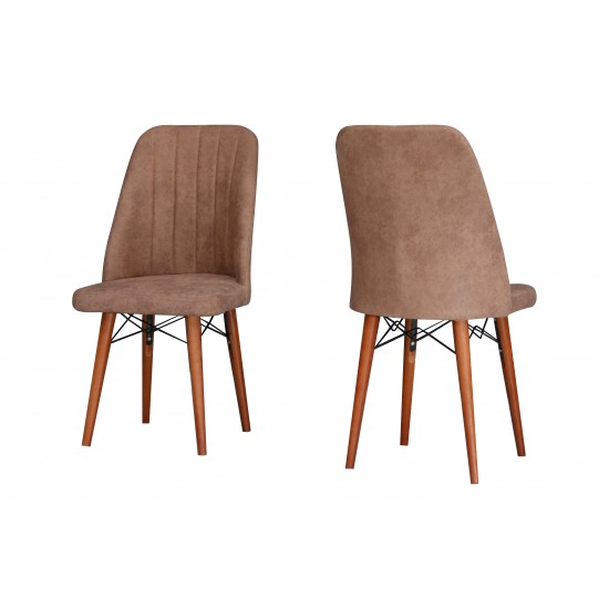 Scaun tapitat dining/bucatarie, Horizon Maro, material textil, cadru metal, picioare Lemn