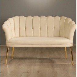 Canapele-London Queen Crem-Bej, Tapitat Textil, Cadru Lemn, picioare metal auriu