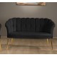 Canapele-London Queen NEGRU, Tapitat Textil cadifea, Cadru Lemn, picioare metal auriu