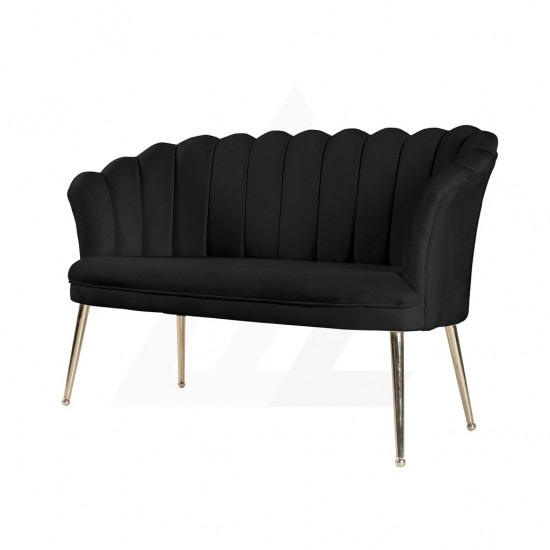 Canapele-London Queen NEGRU, Tapitat Textil cadifea, Cadru Lemn, picioare metal auriu