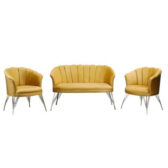 Canapele-London Queen GOLDEN MUSTAR, Tapitat Textil cadifea, Cadru Lemn, picioare metal auriu