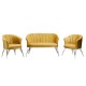 Canapele-London Queen GOLDEN MUSTAR, Tapitat Textil cadifea, Cadru Lemn, picioare metal auriu
