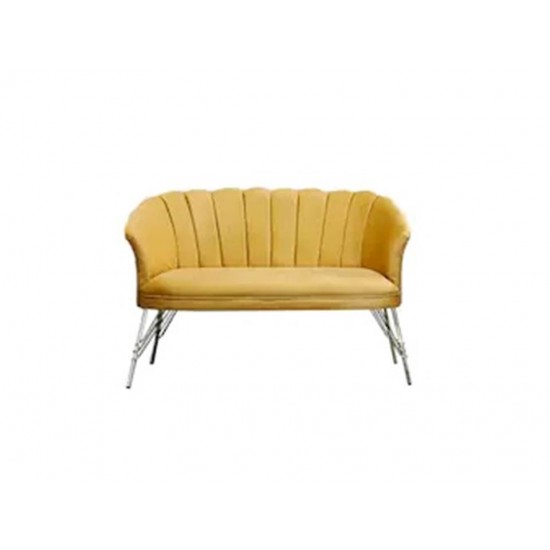 Canapele-London Queen GOLDEN MUSTAR, Tapitat Textil cadifea, Cadru Lemn, picioare metal auriu