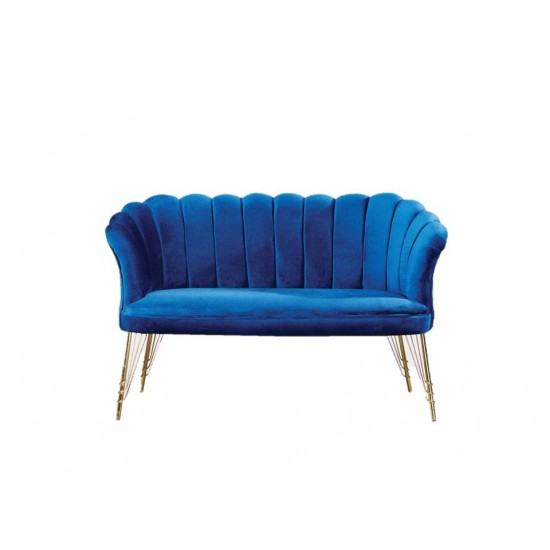 Set Canapea, London Queen Coffea, Marin, cadru lemn, picioare metal auriu