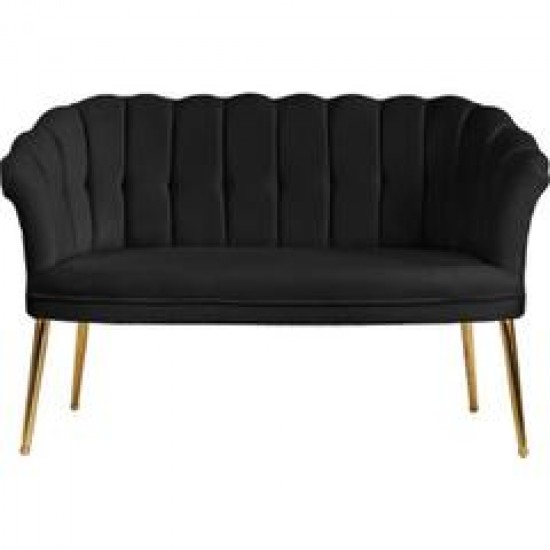 Canapele-London Queen NEGRU, Tapitat Textil cadifea, Cadru Lemn, picioare metal auriu