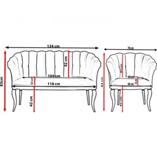 Set Canapea, London Queen Coffea, Marin, cadru lemn, picioare metal auriu