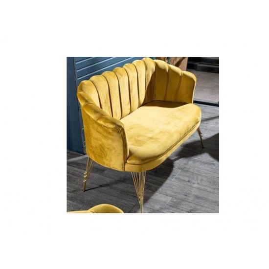 Set Canapea London Queen Coffee Set, Golden Mustar, cadru lemn, picioare metal auriu