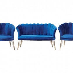 Set Canapea, London Queen Coffea, Marin, cadru lemn, picioare metal auriu