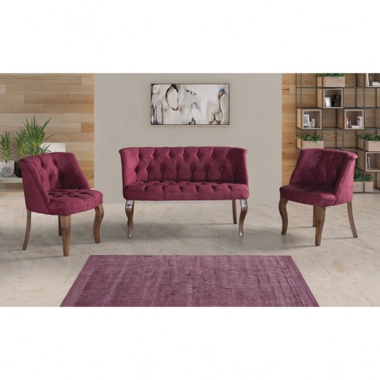 London Times Coffee Set, Canapea fixa 2 locuri si 2 fotolii Bordo- Visineu