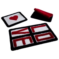 "LOVE ROSU" Set 3 Covorase de baie, 100 % Acril