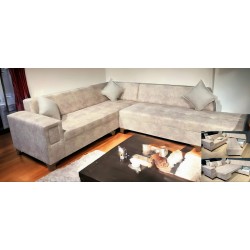 Coltar Luna, cu pad si lada, stofa textil, 275 x 275 cm x 83 cm, Crem Bej