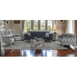 ROMANCE Berger, Bella Gri, catifea, picioare metal auriu