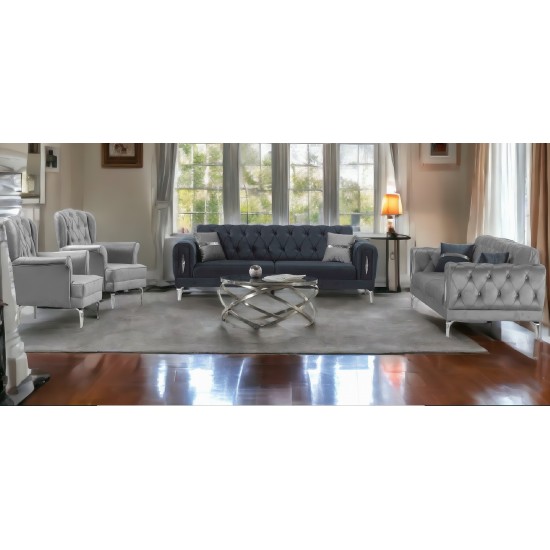 ROMANCE Berger, Bella Gri, catifea, picioare metal auriu